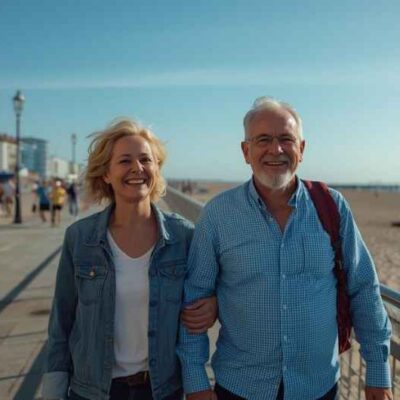 Couple Walking Along Hastings Promenade