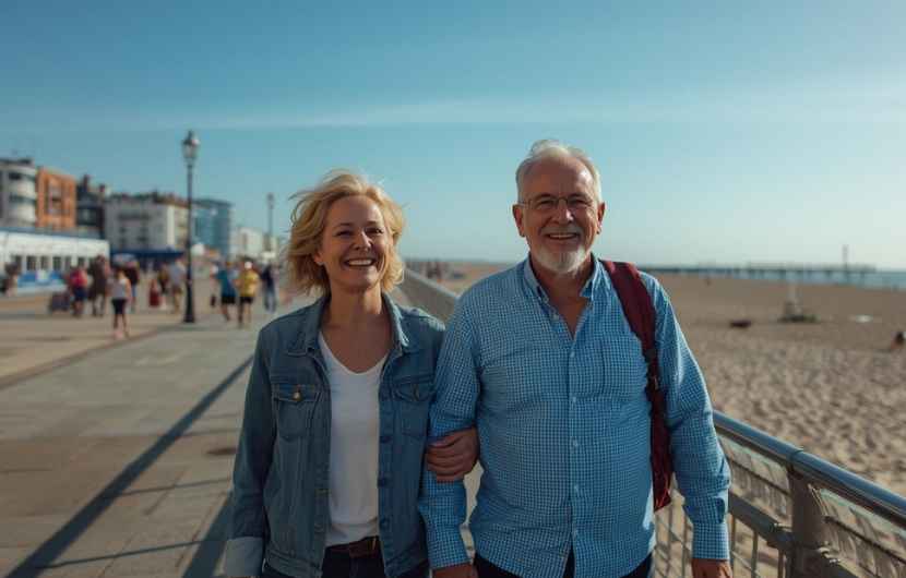 Couple Walking Along Hastings Promenade