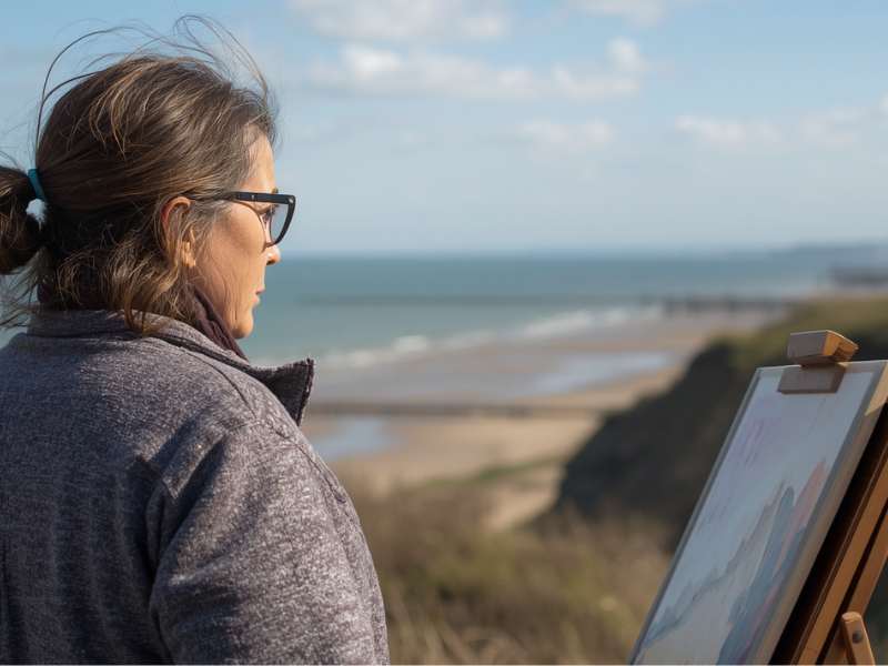 Lady Painting on Hastings Beach